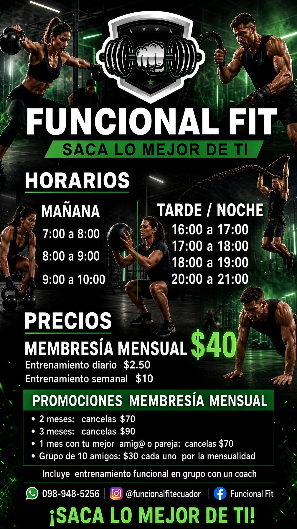 Afiche de FUNCIONAL FIT con horarios, precios y promociones